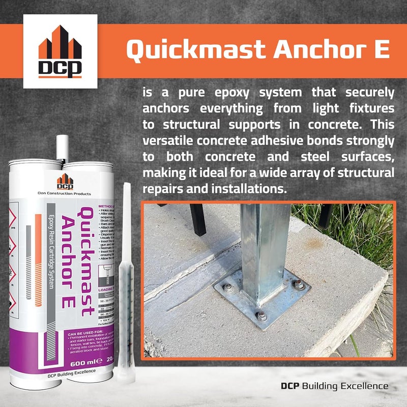 DCP Quickmast Anchor E Concrete Anchoring Epoxy - Two-Part, Dual Cartridge, Fast-Setting Epoxy System for Rebar, Threaded Rods, Crack Repair - Strong Bonding, Durable - 20.2 fl oz. - Image 2